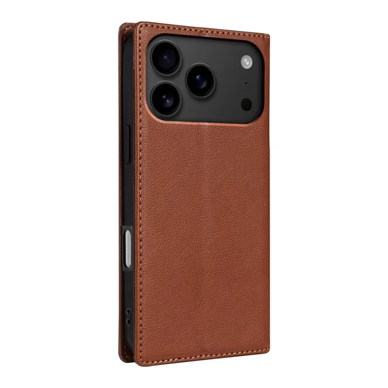 For iPhone 17 Pro Wallet Case Magnetic Closure PU Leather Phone Cover - Brown