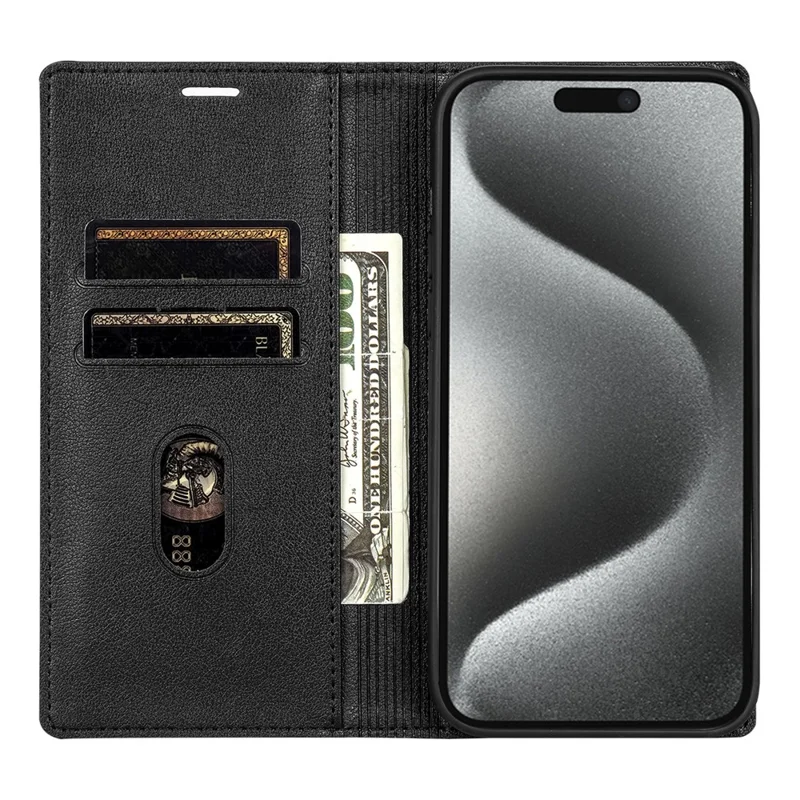 Funda de cartera para iPhone 17 Pro Max Cierre magnético Cubierta de teléfono de piel de PU - Negro