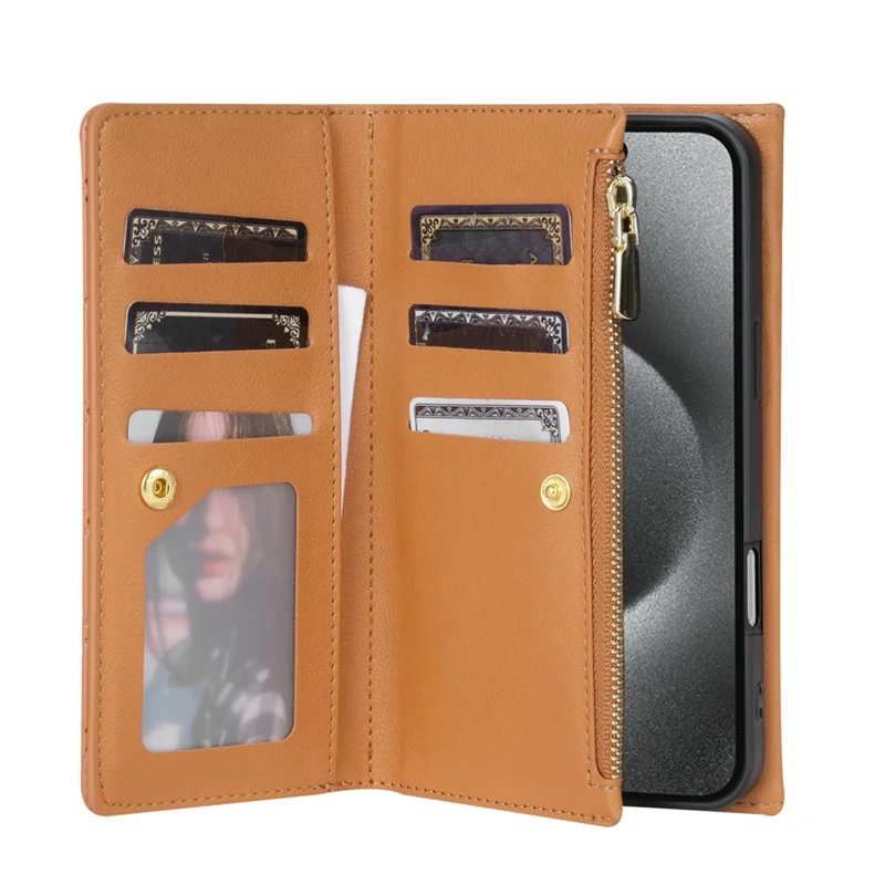 BKS-002 Funda Tipo Cartera de Cuero PU con Soporte y Correa para Hombro para iPhone 17 Pro - Marrón