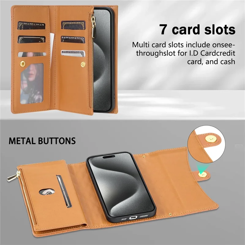 BKS-002 Funda Tipo Cartera de Cuero PU con Soporte y Correa para Hombro para iPhone 17 Pro - Marrón