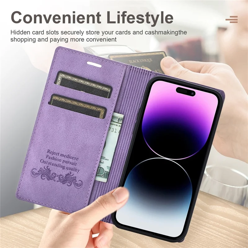 Capa Carteira Magnética de Couro para iPhone 17 - Roxa