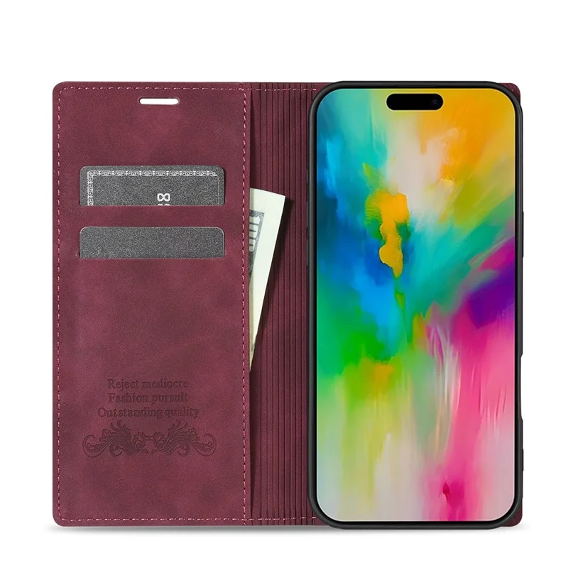 Für iPhone 17 Pro Geldbörse Tasche Magnetverschluss Leder Handyhülle - Weinrot