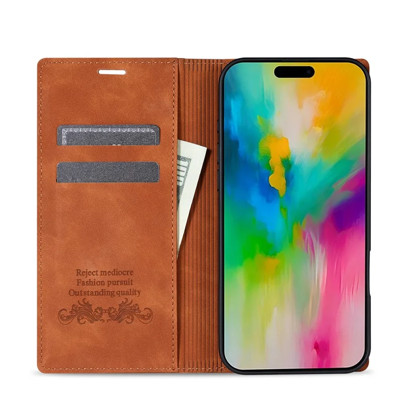 For iPhone 18 Pro Max / 17 Pro Max Wallet Case Magnetic Closing Leather Phone Cover - Brown