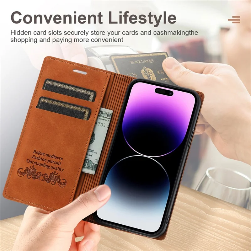 For iPhone 18 Pro Max / 17 Pro Max Wallet Case Magnetic Closing Leather Phone Cover - Brown