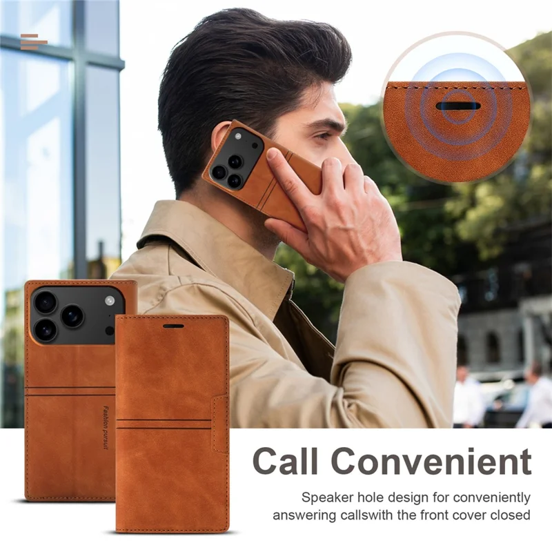 For iPhone 18 Pro Max / 17 Pro Max Wallet Case Magnetic Closing Leather Phone Cover - Brown