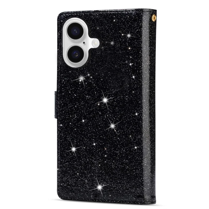 For iPhone 17 Case Starry Sky Carving Leather Wallet Phone Cover with Wrist Strap - Black