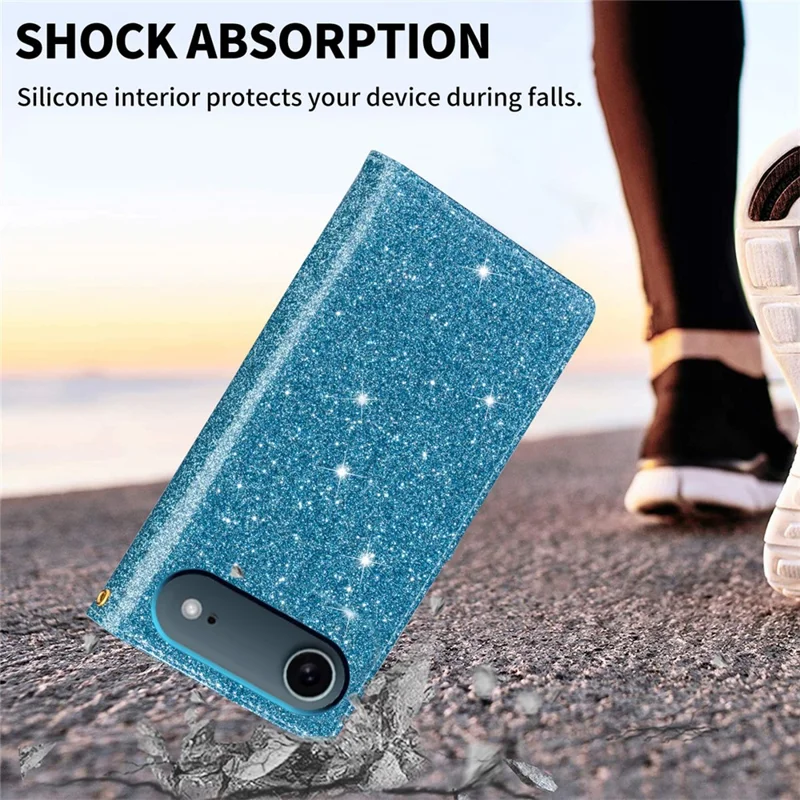 For iPhone Air Case Starry Sky Carving Leather Wallet Phone Cover with Wrist Strap - Blue