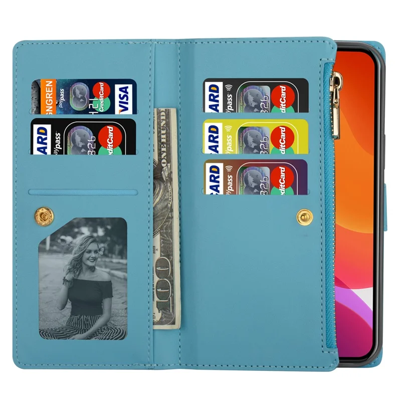 For iPhone 17 Pro Case Starry Sky Carving Leather Wallet Phone Cover with Wrist Strap - Blue