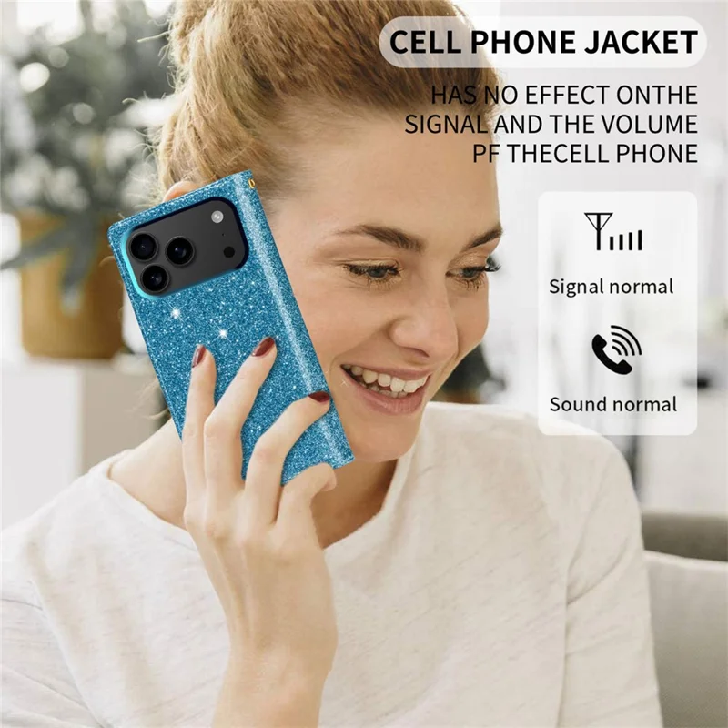 For iPhone 17 Pro Case Starry Sky Carving Leather Wallet Phone Cover with Wrist Strap - Blue