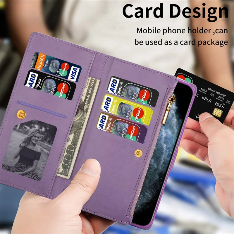 For iPhone 17 Pro Case Starry Sky Carving Leather Wallet Phone Cover with Wrist Strap - Purple