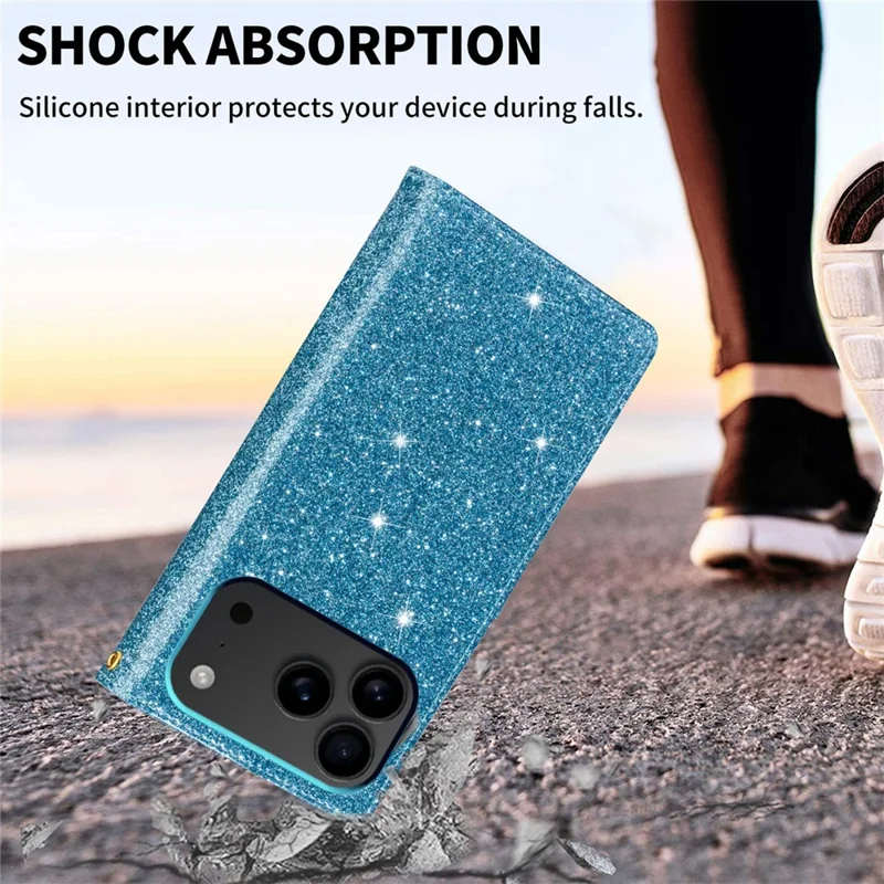 For iPhone 18 Pro Max / 17 Pro Max Case Starry Sky Carving Leather Wallet Phone Cover with Wrist Strap - Blue