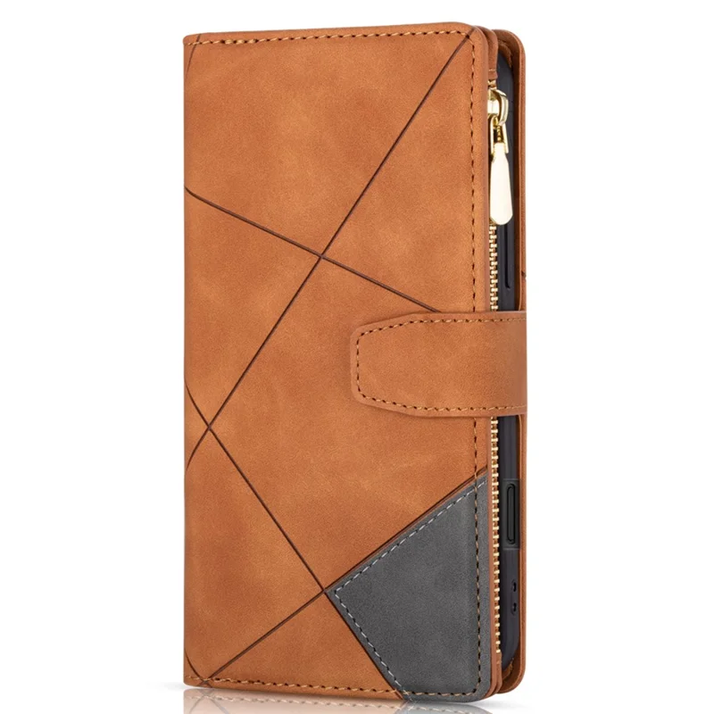 For iPhone 17 Pro Max Wallet Case Color Splicing Leather Phone Cover with Stand - Brown