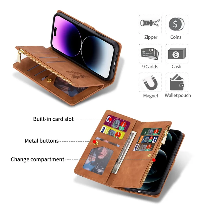 For iPhone 17 Pro Max Wallet Case Color Splicing Leather Phone Cover with Stand - Brown