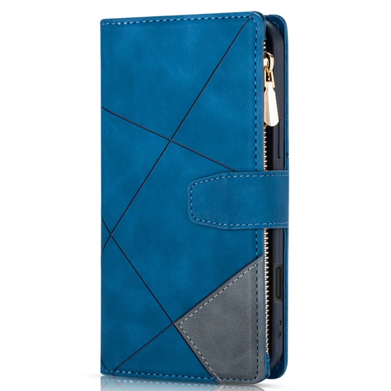 For iPhone 18 Pro Max / 17 Pro Max Wallet Case Color Splicing Leather Phone Cover with Stand - Blue