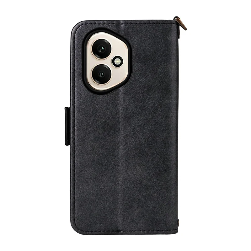 For Honor 400 5G (Global) Leather Case Magnetic Closure Wallet Stand Phone Cover with Crossbody Strap - Black