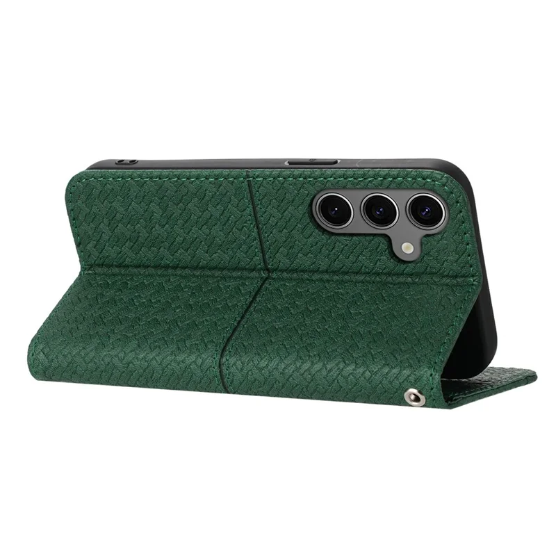 Funda de Cuero PU con Textura Tejida para Samsung Galaxy S25 FE con Correa de Muñeca - Verde