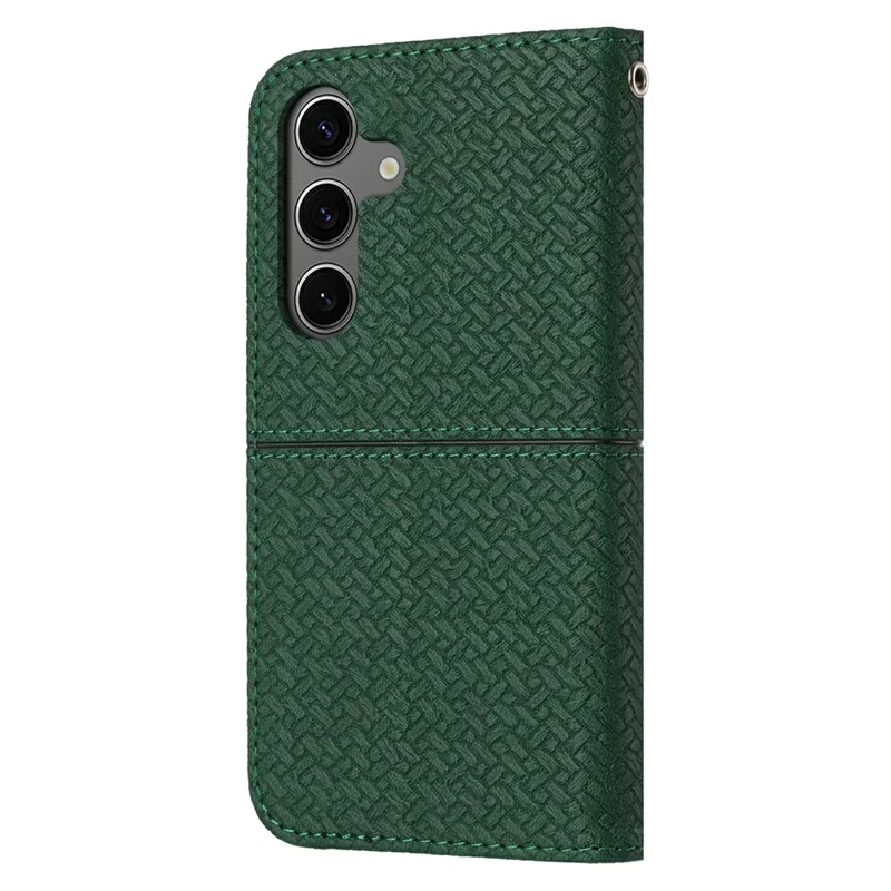 Funda de Cuero PU con Textura Tejida para Samsung Galaxy S25 FE con Correa de Muñeca - Verde