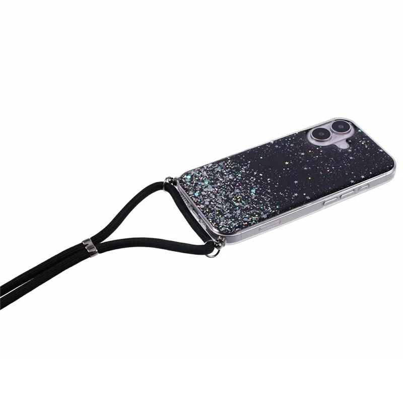 For iPhone 17 Case Cute Bling TPU Epoxy Phone Cover with Lanyard - Black