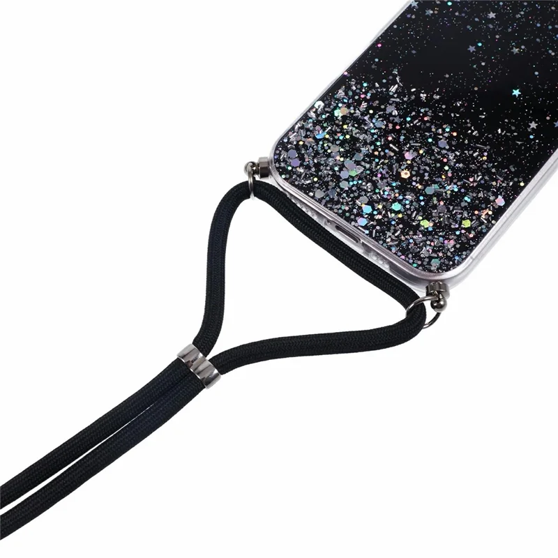 For iPhone 17 Case Cute Bling TPU Epoxy Phone Cover with Lanyard - Black