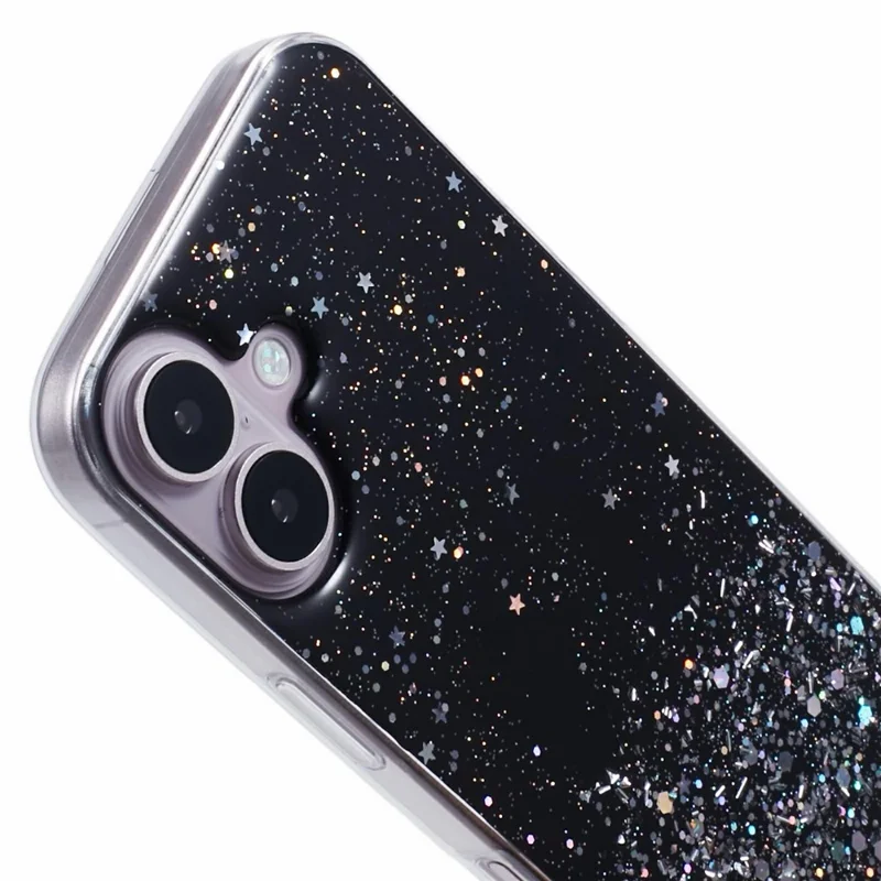 For iPhone 17 Case Cute Bling TPU Epoxy Phone Cover with Lanyard - Black