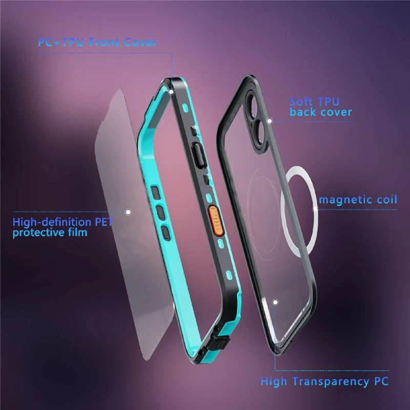 Capa de Celular REDPEPPER Dot+ Series para iPhone 17 Compatível com MagSafe IP68 à Prova d'Água Transparente - Azul