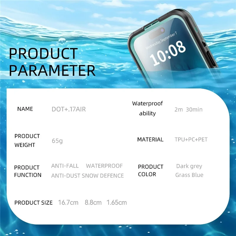 REDPEPPER Dot+ Serie für iPhone 17 Handy-Hülle, kompatibel mit MagSafe, IP68 wasserdicht, transparente Rückseite - Blau