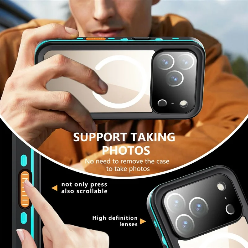 REDPEPPER Serie Dot+ Para Funda de Móvil iPhone 17 Pro Compatible con MagSafe Resistente al Agua IP68 Transparente - Azul