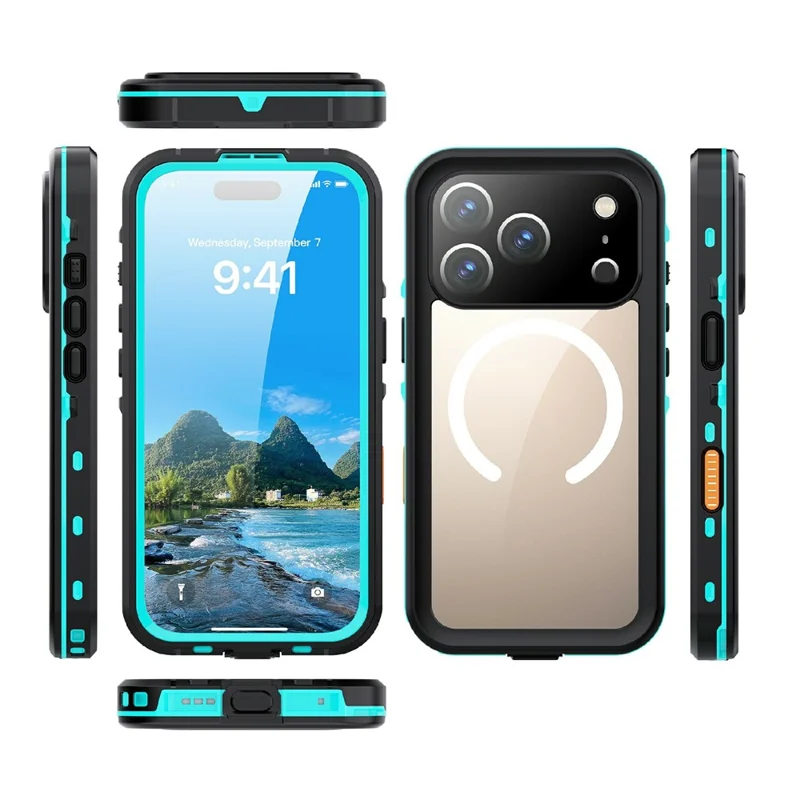 REDPEPPER Serie Dot+ Para Funda de Móvil iPhone 17 Pro Compatible con MagSafe Resistente al Agua IP68 Transparente - Azul
