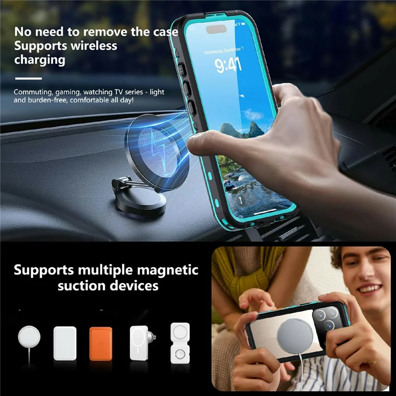 REDPEPPER Serie Dot+ Para Funda de Móvil iPhone 17 Pro Compatible con MagSafe Resistente al Agua IP68 Transparente - Azul