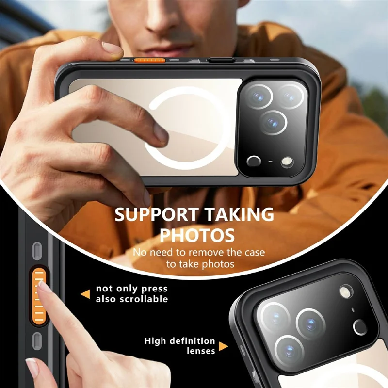 REDPEPPER Dot+ Series For iPhone 17 Pro Cellphone Case Compatible with MagSafe IP68 Waterproof Clear Back Phone Cover - Black