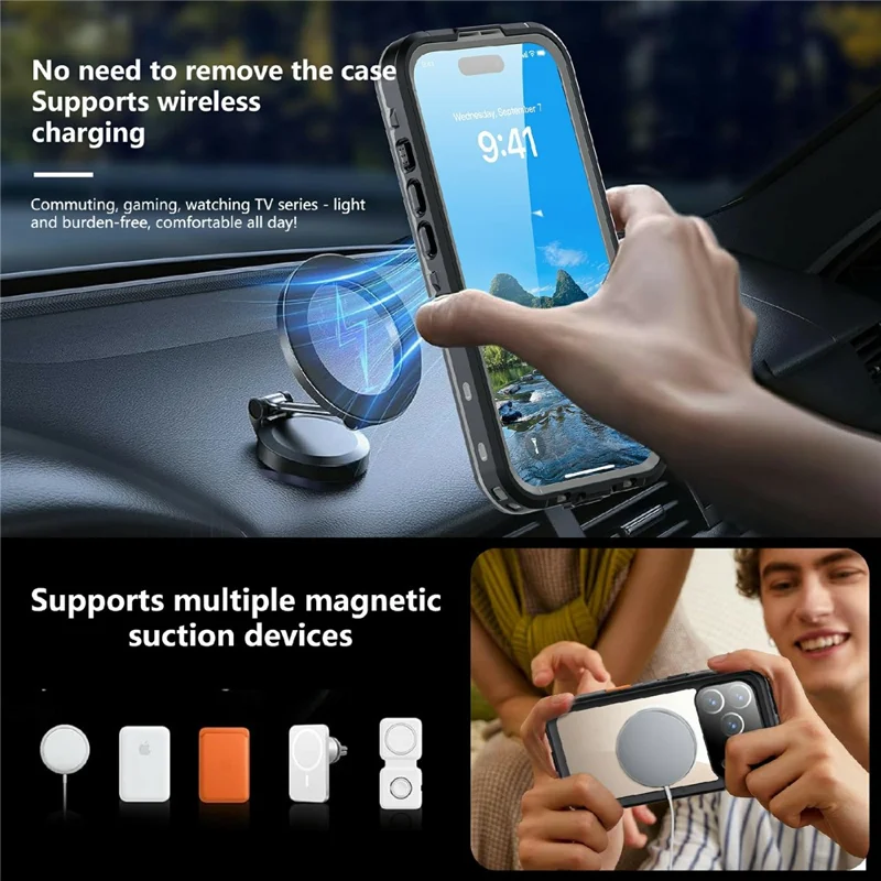 REDPEPPER Dot+ Series For iPhone 17 Pro Cellphone Case Compatible with MagSafe IP68 Waterproof Clear Back Phone Cover - Black