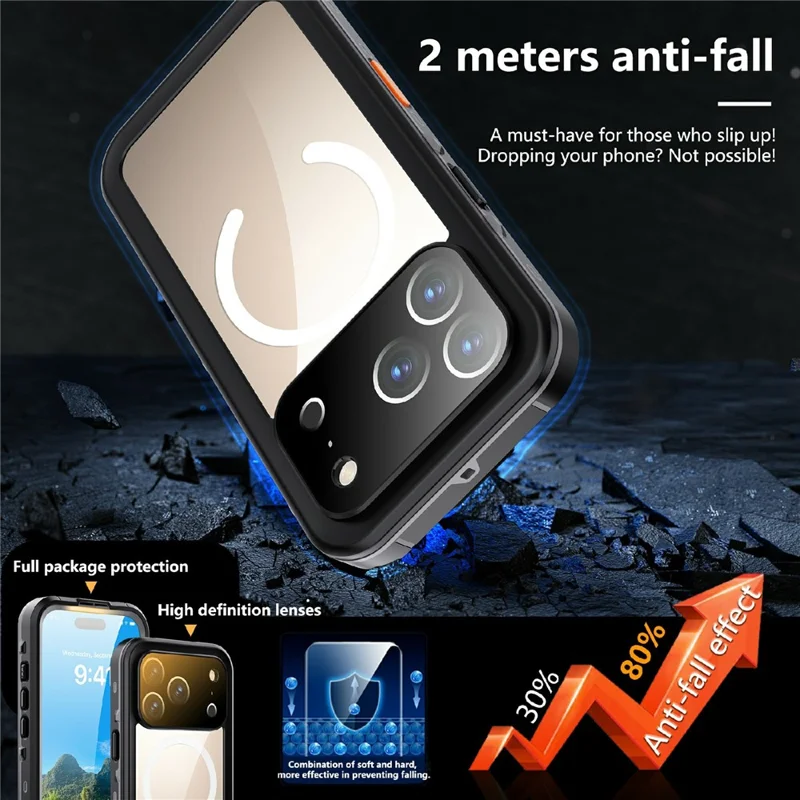REDPEPPER Dot+ Series For iPhone 17 Pro Cellphone Case Compatible with MagSafe IP68 Waterproof Clear Back Phone Cover - Black