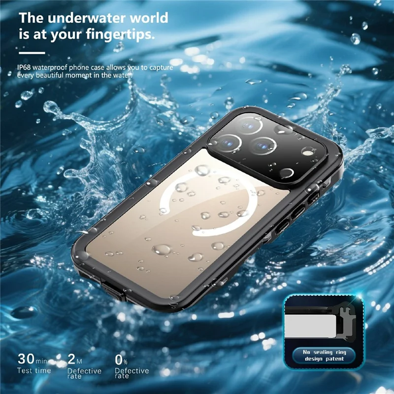 REDPEPPER Dot+ Series For iPhone 17 Pro Cellphone Case Compatible with MagSafe IP68 Waterproof Clear Back Phone Cover - Black