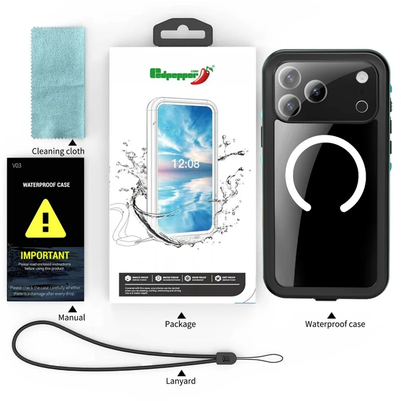 REDPEPPER Dot+ Series For iPhone 17 Pro Max Cellphone Case Compatible with MagSafe IP68 Waterproof Clear Back Phone Cover - Blue