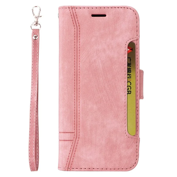 BETOPNICE 001 For Samsung Galaxy S23 Ultra Anti-scratch PU Leather Phone Case Wallet Stand Imprinted Stitching Line Inner TPU Phone Cover - Pink