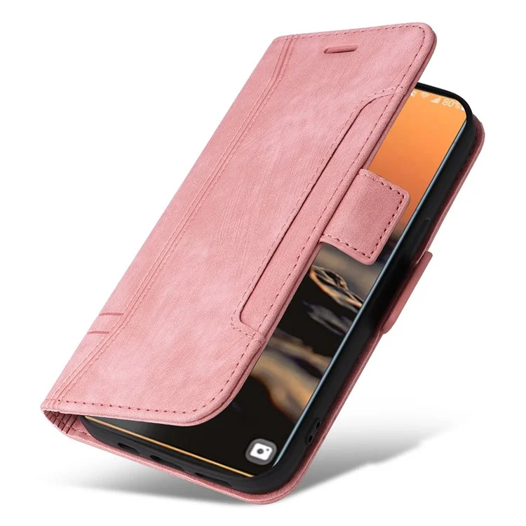 BETOPNICE 001 For Samsung Galaxy S23 Ultra Anti-scratch PU Leather Phone Case Wallet Stand Imprinted Stitching Line Inner TPU Phone Cover - Pink