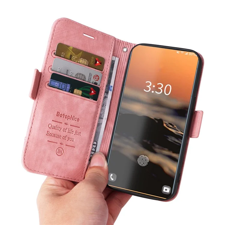 BETOPNICE 001 For Samsung Galaxy S23 Ultra Anti-scratch PU Leather Phone Case Wallet Stand Imprinted Stitching Line Inner TPU Phone Cover - Pink