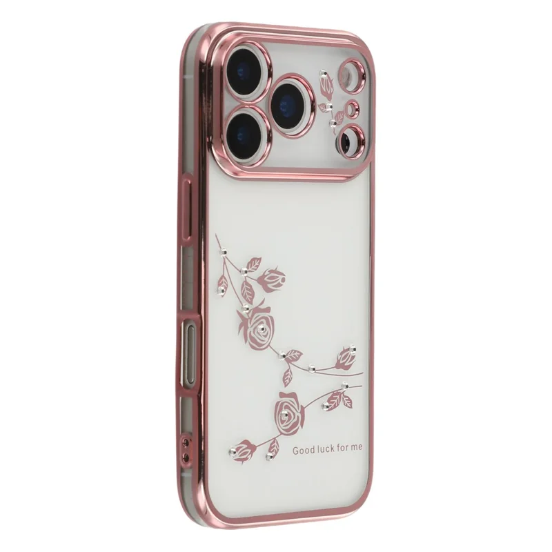 KADEM Per Cover iPhone 17 Pro Max con Decorazione di Fiori e Strass in TPU - Oro Rosa