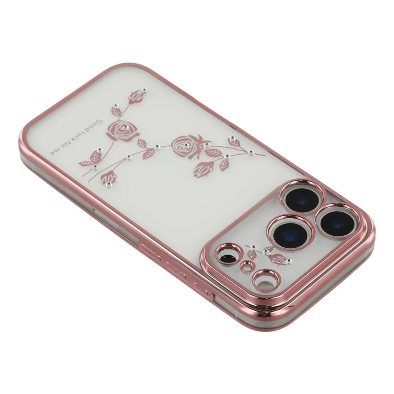 KADEM Per Cover iPhone 17 Pro Max con Decorazione di Fiori e Strass in TPU - Oro Rosa