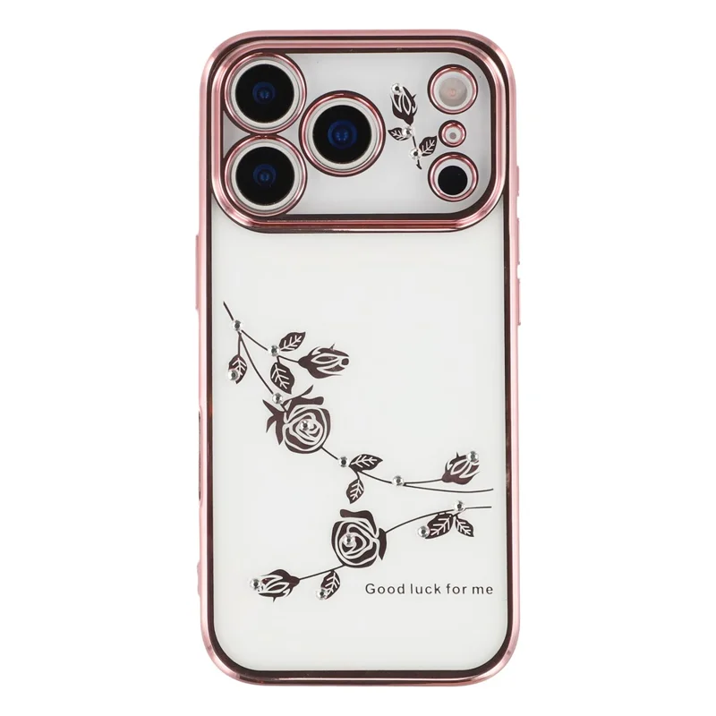 KADEM per Cover iPhone 17 Pro con Decorazione di Fiori e Strass in TPU - Oro Rosa