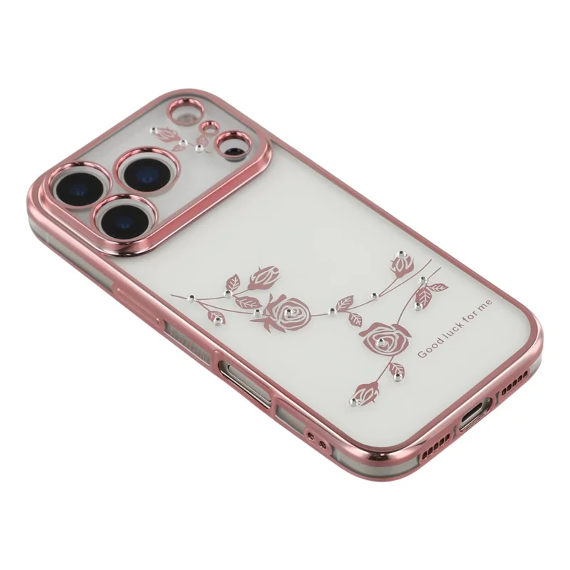 KADEM per Cover iPhone 17 Pro con Decorazione di Fiori e Strass in TPU - Oro Rosa