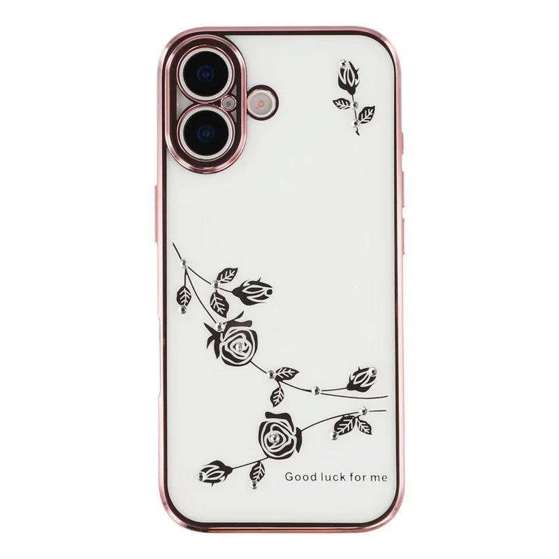 KADEM Per iPhone 17 Cover con Fiori e Strass in TPU - Oro Rosa