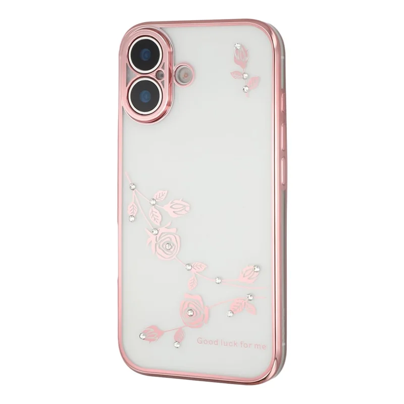 KADEM Per iPhone 17 Cover con Fiori e Strass in TPU - Oro Rosa