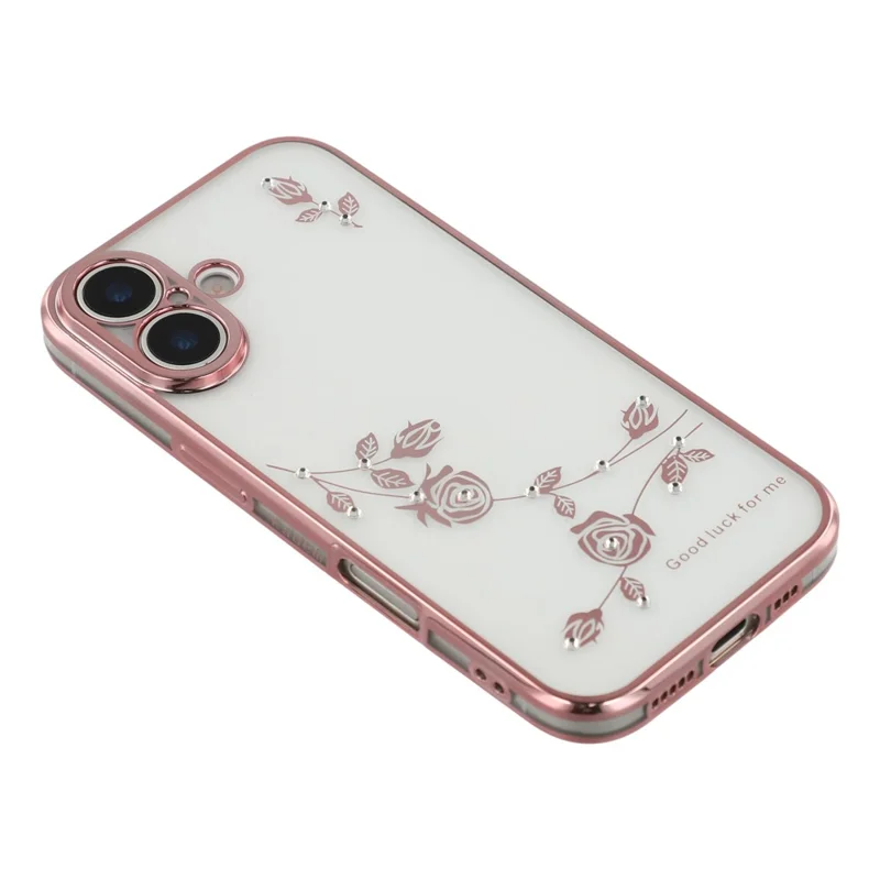 KADEM Per iPhone 17 Cover con Fiori e Strass in TPU - Oro Rosa