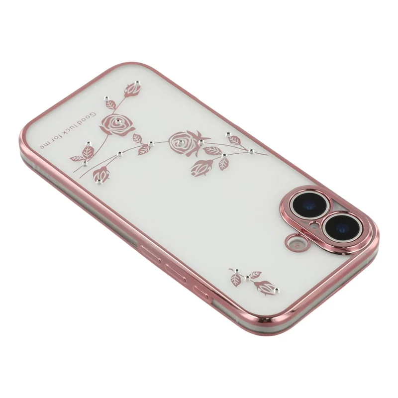KADEM Per iPhone 17 Cover con Fiori e Strass in TPU - Oro Rosa
