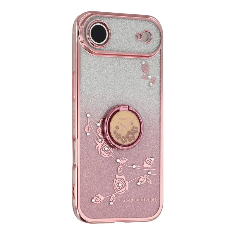 KADEM For iPhone Air Case Ring Kickstand TPU Flowers Phone Cover Gradient Glitter - Rose Gold
