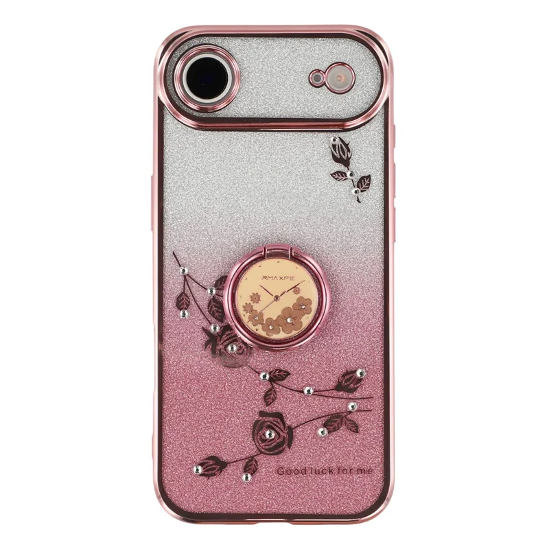 KADEM For iPhone Air Case Ring Kickstand TPU Flowers Phone Cover Gradient Glitter - Rose Gold