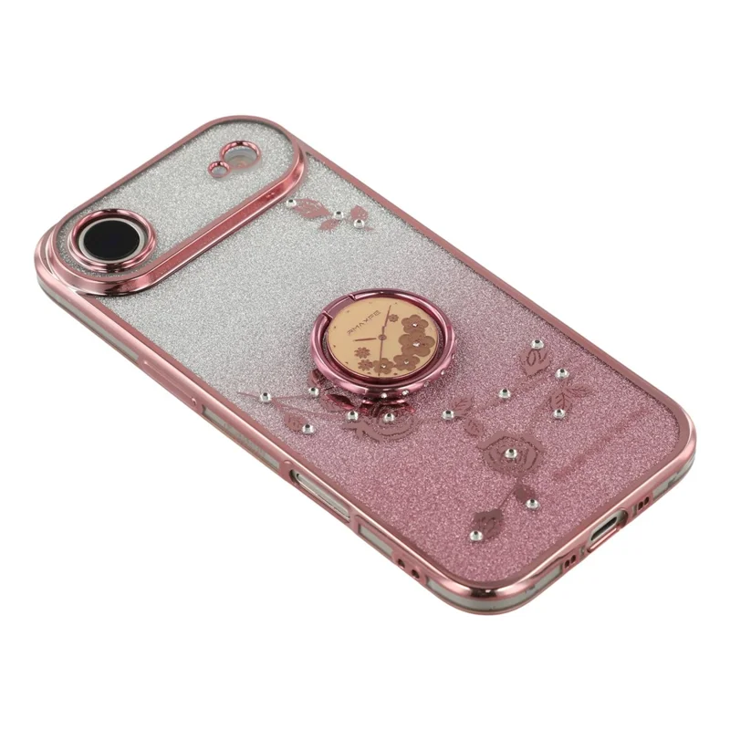 KADEM For iPhone Air Case Ring Kickstand TPU Flowers Phone Cover Gradient Glitter - Rose Gold