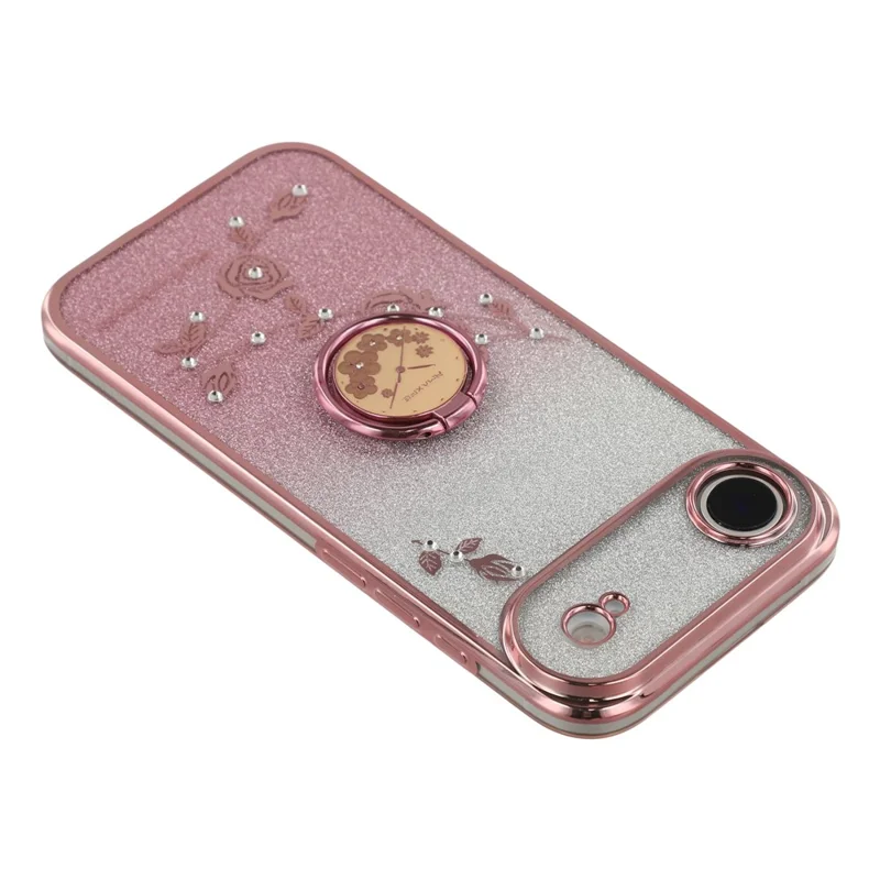 KADEM For iPhone Air Case Ring Kickstand TPU Flowers Phone Cover Gradient Glitter - Rose Gold