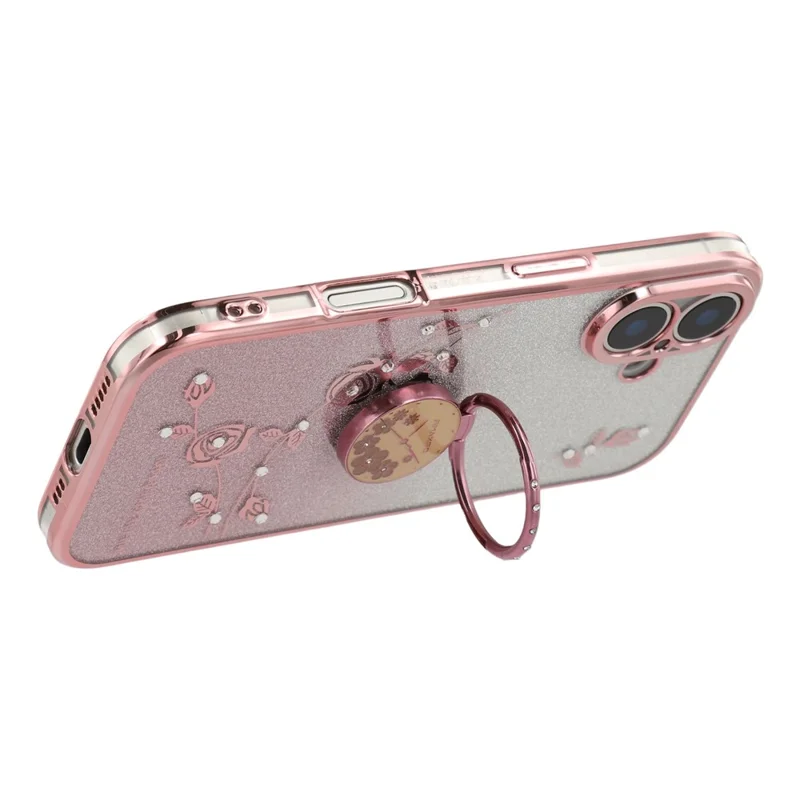 KADEM Per iPhone 17 Custodia Anello Supporto TPU Fiori Custodia Telefono Gradiente Glitter - Rosa Oro